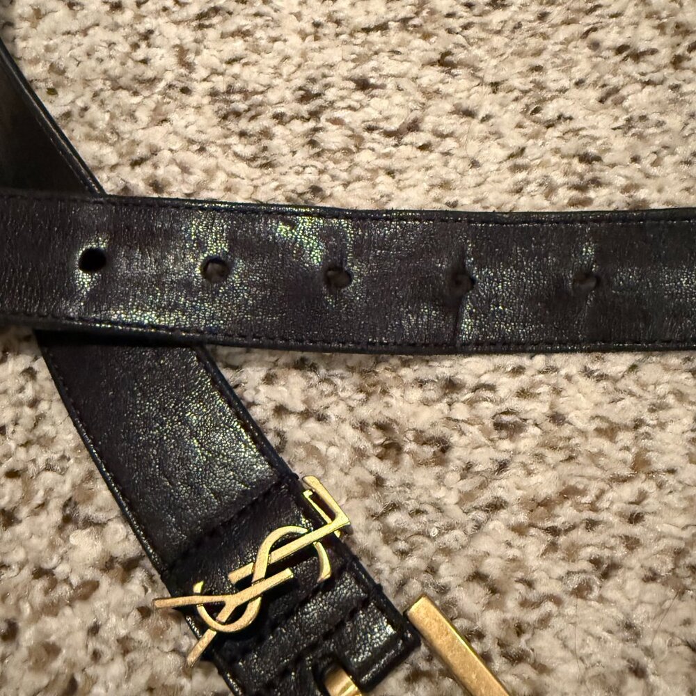 YSL | Cintura Box Monogram Leather Belt | Nero/Gold | Size: 90 (36") - Picture 5 of 15